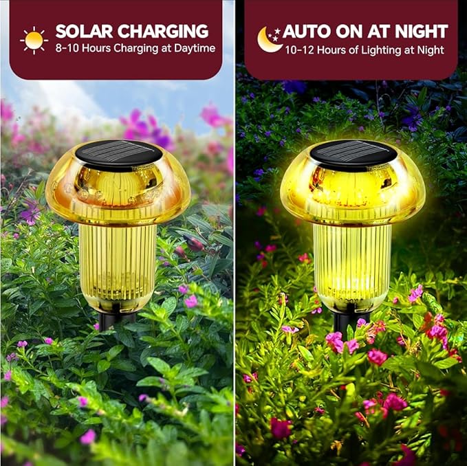 Easter Solar Pathway Lights Outdoor Decorative 4 Pack, Yellow LED Mushroom Solar Lights Outdoor Waterproof Solar | Lumora