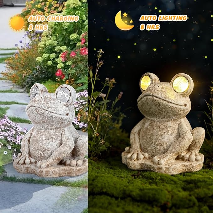 Solar Garden Statues Frog Decor Figurine Lights for Outside, Yard Decorations Outdoor Patio Decor, Gardening Gifts for Women