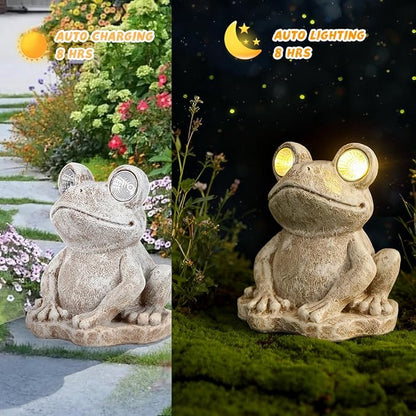 Solar Garden Statues Frog Decor Figurine Lights for Outside, Yard Decorations Outdoor Patio Decor, Gardening Gifts for Women