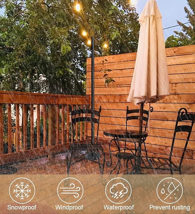 10ft String Light Poles for Outdoors, Outside Light Poles for Deck, Fence, Backyard, Patio, Outdoor Lighting, Matte | Lumora