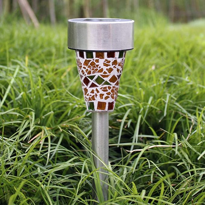 6Pcs Solar Mosaic Border Lawn Garden Lights, LED Mosaic Stake Lights Pathway Landscape Lighting for Patio Walkway | Lumora