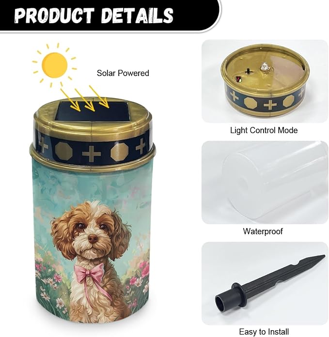 Bow-Tie Dog Solar Lights for Grave Cemetery Light Waterproof Outdoor Lamp Remembrance Gift Lightweight Garden Decorations