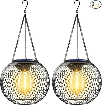 UBright Solar Lanterns Lights Outdoor Waterproof Metal Hanging Solar Powered Lights for Outside Decorative Lanterns for Garden Yard Patio Pathway, 2 Pack