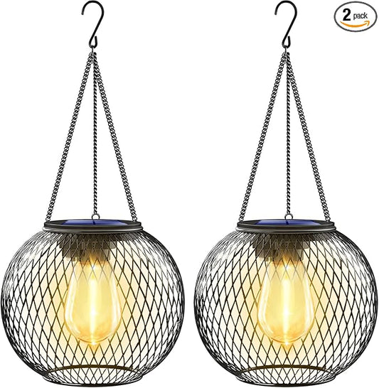 UBright Solar Lanterns Lights Outdoor Waterproof Metal Hanging Solar Powered Lights for Outside Decorative Lanterns for Garden Yard Patio Pathway, 2 Pack