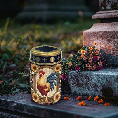 Chicken Sunflower Cemetery Solar Lights Solar Powered Garden Stake Lights Decorative Lights for Cemetery Grave Yard Patio Outdoor Decoration Memorial Gifts