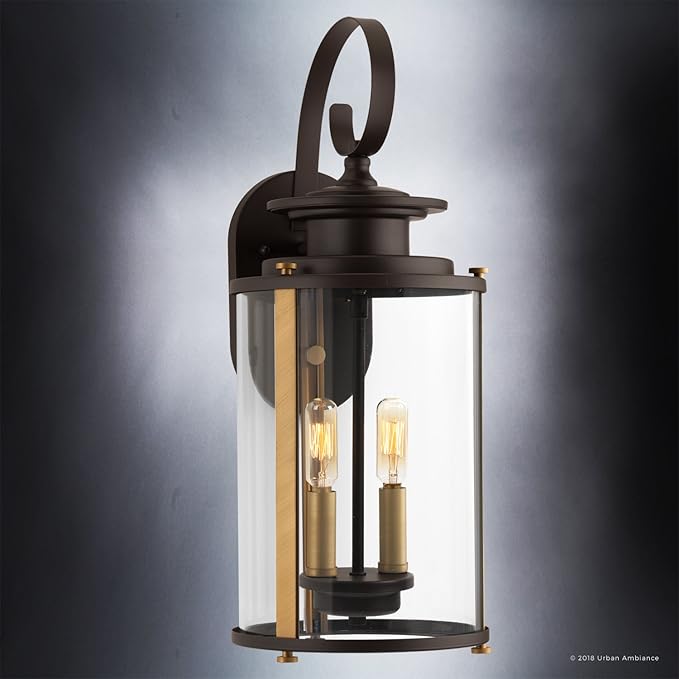 Urban Ambiance Luxury Rustic Outdoor Wall Light, Medium Size: 19.25" H x 8" W, with Colonial Style Elements, Olde Bronze Finish and Clear Shade, UHP1120 from The Plymouth Collection
