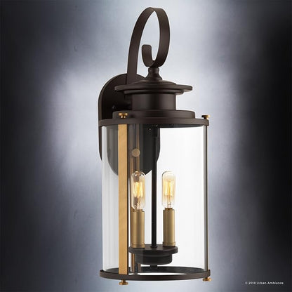 Urban Ambiance Luxury Rustic Outdoor Wall Light, Medium Size: 19.25" H x 8" W, with Colonial Style Elements, Olde Bronze Finish and Clear Shade, UHP1120 from The Plymouth Collection