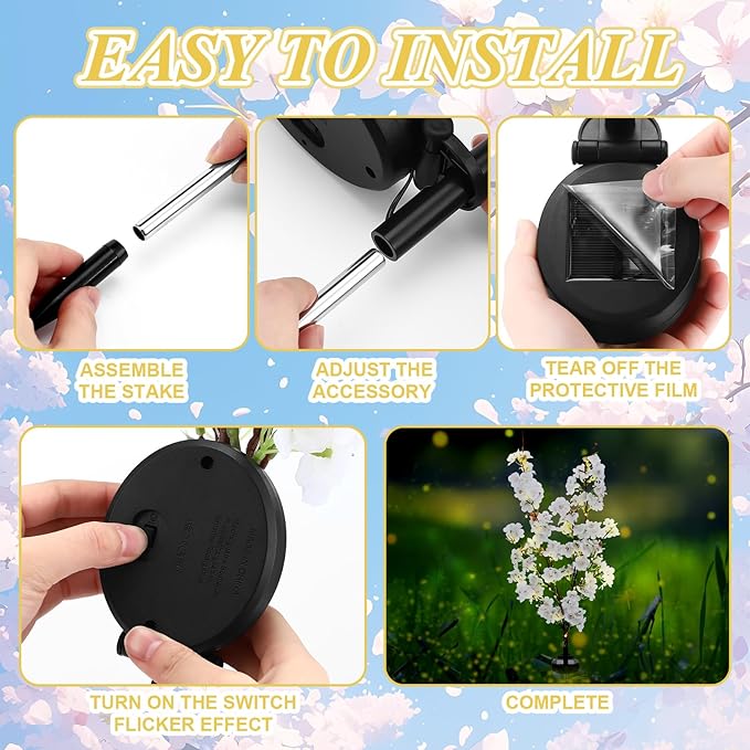 VIHOSE 2 Pack Spring Flowers Solar Stake Lights Outdoor Decor Waterproof Artificial Cherry Solar Lights for Outdoor Garden Yard Pathway Home Wedding Decor