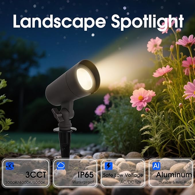 3CCT LED Landscape Lights with Connectors, 12V Low Voltage, 3000K/4000K/5000K Selectable, 3W, 200LM, Outdoor | Lumora