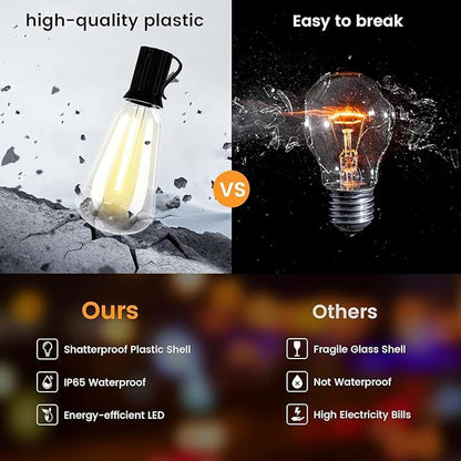 OHLUX 120FT Solar String Lights Outdoor with Remote, 2200K Soft Warm Patio Lights with 52 Shatterproof ST38 Tear-Drop LED Filament Bulbs, Dimmable Outside Edison Hanging Light for Backyard Deck Roof