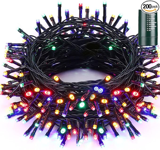 Toodour Battery Christmas Lights, 68.9ft 200 LED Christmas String Lights with 8 Twinkle Modes, Timer, Waterproof Battery Operated String Light for Home, Party, Holiday, Xmas Decor - Multicolor