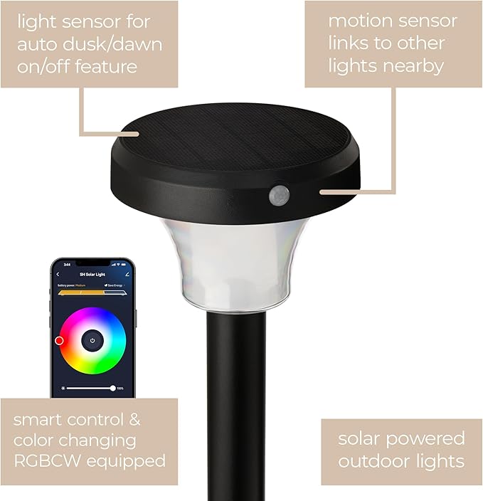 IntelliPath Solar Smart LED Landscape Path or Fence Post with Linkable IR Motion Sensor and Daylight Sensor 160 Lumens 8 Hours on Full Charge RGB Color Changing and Tunable White in Black