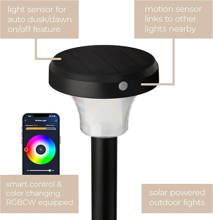 IntelliPath Solar Smart LED Landscape Path or Fence Post with Linkable IR Motion Sensor and Daylight Sensor 160 Lumens 8 Hours on Full Charge RGB Color Changing and Tunable White in Black (Pack of 2)