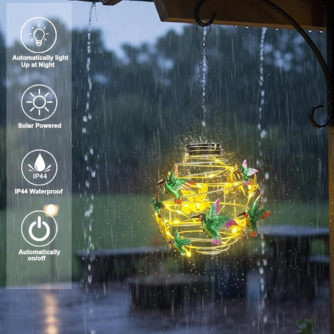 2 Pack Hummingbird Solar Lights Outdoor Hanging Lantern with Handle, Solar Powered Hummingbird Garden Decor for | Lumora