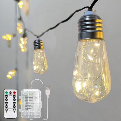Battery Operated String Lights Outdoor, 22.85FT 20 Vintage Edison Hanging Bulb 100 LED String Lights Indoor Light String with Timer, Patio Outdoor Light for Camping Awning Porch Balcony Party Decor