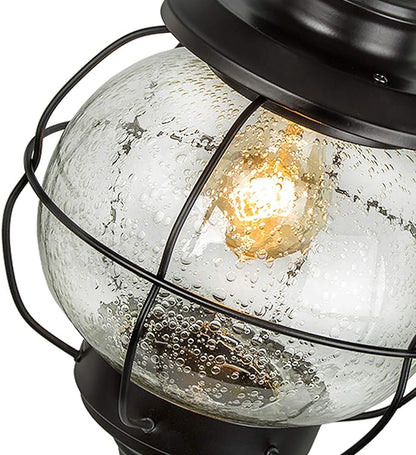 LALUZ Outdoor Pendant Lights, Farmhouse Ceiling Hanging Porch Fixture in Black Metal with Clear Bubbled Glass Globe in Iron Cage Frame, Exterior Lantern for Gazebo, Entryway, Patio