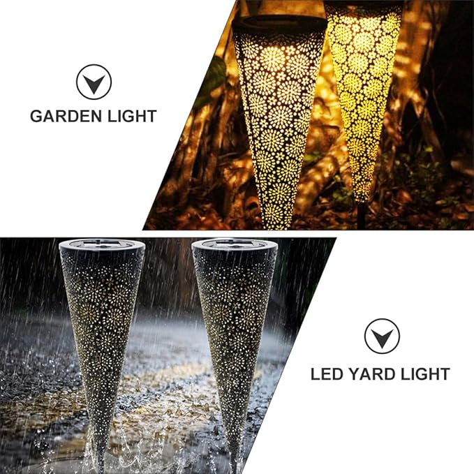 VICASKY Solar Yard Light Outdoor Lawn Light Waterproof Hollow Cone LED Pathway Lamp for Garden Patio Landscape, Solar-Powered, Single Pack