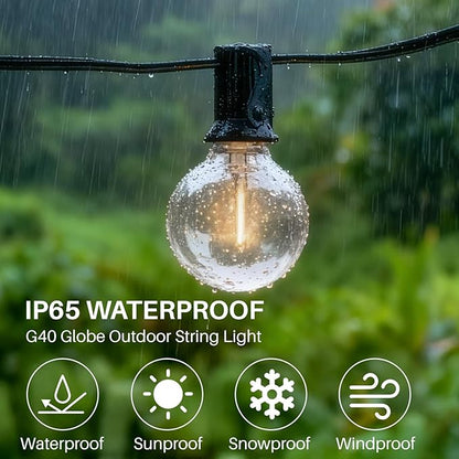 25 FT Outdoor String Lights G40 Globe Shatterproof Patio Lights,13 Plastic Edison Bulbs(1 Spare) IP65 Waterproof Dimmable LED Bulbs for Backyard Porch Balcony Party Decor, E12 Base, 2700K