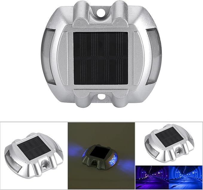 Solar Lights Outdoor, LED Outdoor Waterproof Driveway Pathway Light Road Step Lamp Casting Aluminum Solar Power Driveway Light for Garden Patio Yard(Blue)