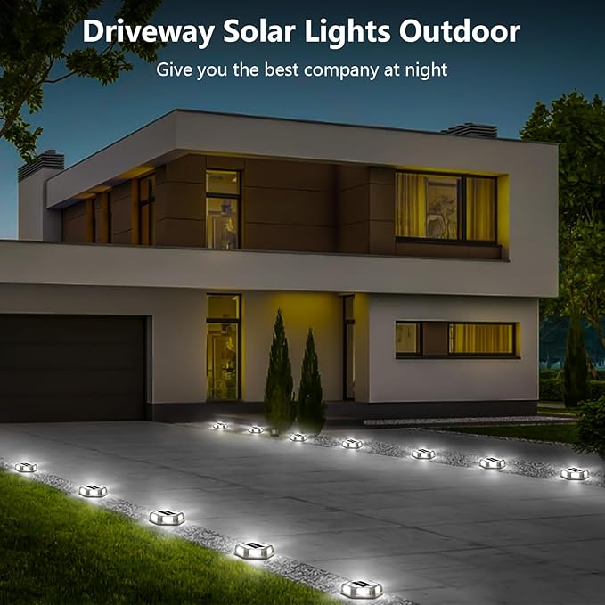 T-SUN Solar Deck Lights Outdoor, 24 Pack Solar Driveway Lights for Outside, 6000K Modes Dock Deck Light Solar Powered Waterproof, Step Light for Yard Pathway Walkway Sidewalk Stair
