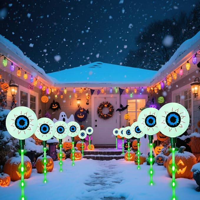 1 Pack Solar Halloween Eyeball Pathway Lights,6 Halloween Eyeball Stake Lighting with 8 Modes for Holiday Home | Lumora
