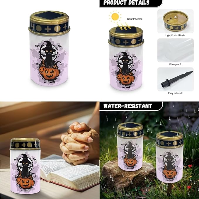 Halloween 2 Pcs Solar Grave Decorations for Cemetery Cemetery Solar Lights Cemetery Lights for Grave Solar Lights for Outside Solar Lights