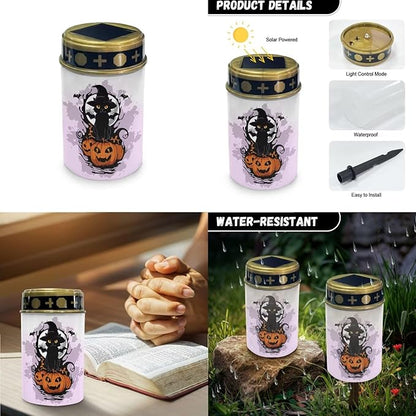 Halloween 2 Pcs Solar Grave Decorations for Cemetery Cemetery Solar Lights Cemetery Lights for Grave Solar Lights for Outside Solar Lights