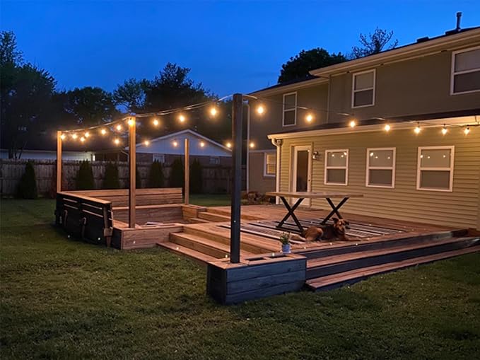 57ft Heavy Duty String Lights with Dimmer Transformer, 15 Sockets 17 Pack LED Vintage Glass Bulbs, Waterproof Low Voltage 24V DC, Commercial Grade Outdoor Hanging Lighting for Patio Porch Gazebo