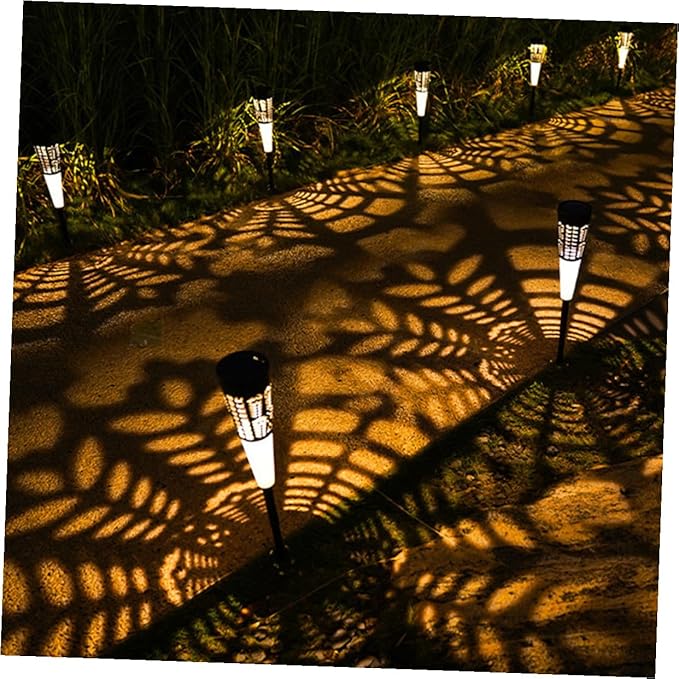 Kisangel 6pcs Solar Cone Openwork Ground Stake Lights, Warm and Colorful LED Garden Solar Pathway Lights for Outdoor Yard Landscape Decoration
