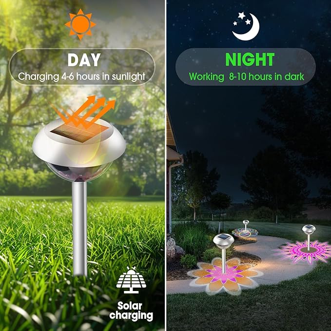 LAVAED Solar Light Outdoor Waterproof,Solar Powered Garden Lights Stainless Steel LED Outside Walkway Lamp DIY Projection Pathway Lighting for Yard Backyard Lawn Landsacpe Decorative Gifts(1Pack)