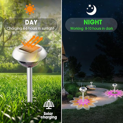 LAVAED Solar Light Outdoor Waterproof,Solar Powered Garden Lights Stainless Steel LED Outside Walkway Lamp DIY Projection Pathway Lighting for Yard Backyard Lawn Landsacpe Decorative Gifts(2Pack)