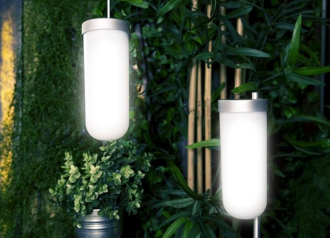 Mooni Solar Garden Lighting - Solar Probe Path Light - Set of Two (2) Lights - one Ground Lamp & one Hanging Lamp