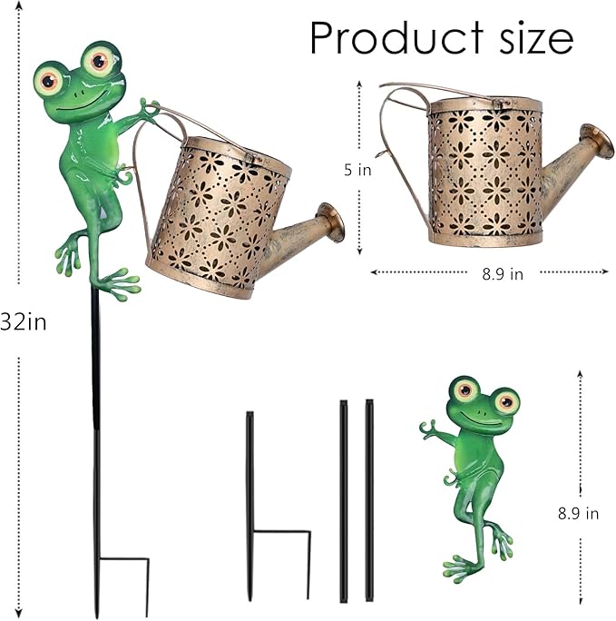 Solar Watering Can with Cascading Lights Outdoor Garden Decor, Frog Shaped Hook Gardening Gifts for Mom Women | Lumora