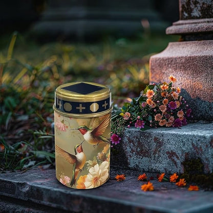 ZOUTAIRONG Solar Light for Cemetery Grave Durable Solar Garden Lights Landscape Lighting Pathway Light Cemetery 6 Pack, Hummingbird Floral Print