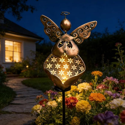 VEEKI Solar Garden Lights, Metal Solar Angel Garden Stake Lights Outdoor Waterproof, Angel Decor Solar Lights for Cemetery Grave Yard Patio Path, Sympathy Memorial Gift for Lost Love One