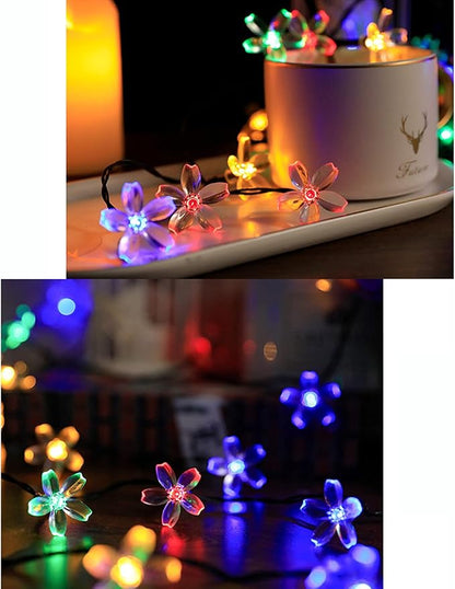 Solar String Lights Outdoor Lights LED Waterproof Sakura Tree Flower Shape 8 Functions Peach Lantern Christmas Garden Decoration Lights