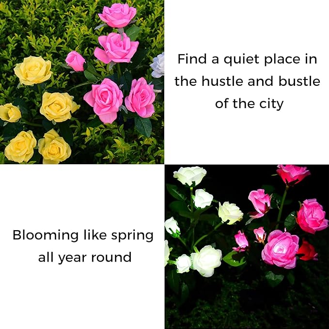 2 Pack Solar Garden Lights Outdoor, Waterproof 7-Rose Flower Lights for Yard, Solar Powered Outdoor Lights, Stake Lights for Patio Pathway Lawn Fence(Pink, 27")
