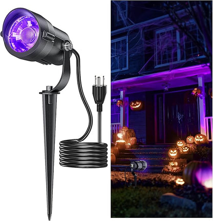 HIBOITEC Halloween Black Light Spotlight Outdoor 12W IP65 Waterproof LED Spot Lights Landscape Lighting with 4.9ft US Plug for Glow Party Body Paint Yard Garden Decorations 1Pack