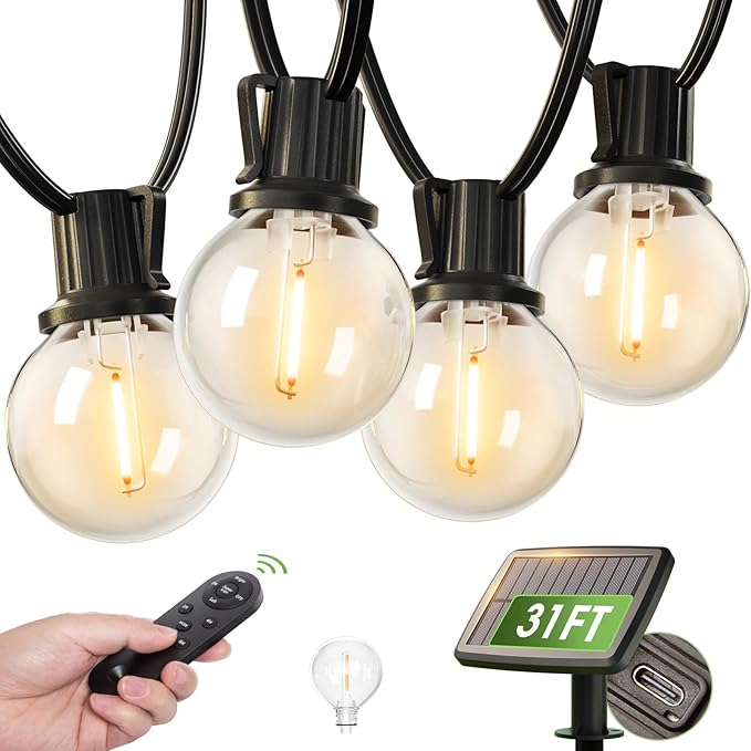 addlon 160FT LED Outdoor String Lights (3x50FT) 31FT (25+6) Solar String Lights with Remote