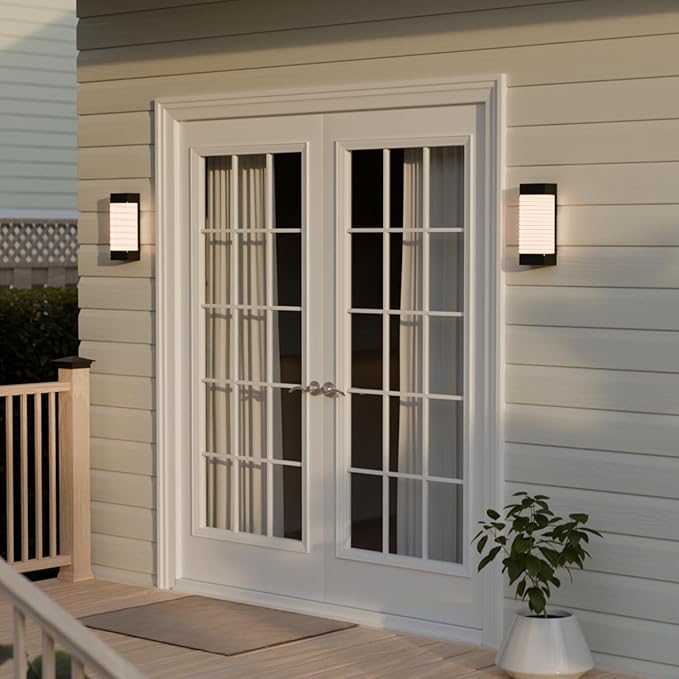 Globe Electric 16W LED Integrated Outdoor Wall Sconce, Matte Black, Ribbed Glass, Dusk to Dawn Sensor, Dimmable | Lumora