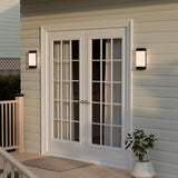 Globe Electric 16W LED Integrated Outdoor Wall Sconce, Matte Black, Ribbed Glass, Dusk to Dawn Sensor, Dimmable | Lumora