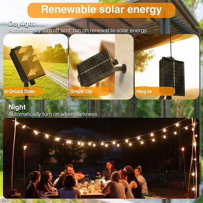 DAYBETTER 50ft Solar String Lights Outdoor Waterproof, 25 Bulbs 2700K Warm White Energy-Saving, Solar String Lights for Garden, Patio, Backyard - Perfect for Homeowners