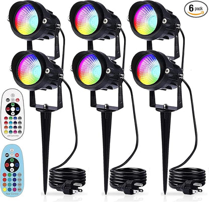 Halloween Landscape Lights with Remote Control 120V Landscape Lighting 12W RGBW Outdoor LED Spotlights Color Changing LED RGB Flood Spot Lights for Yard Garden Path Patio Tree Decorative