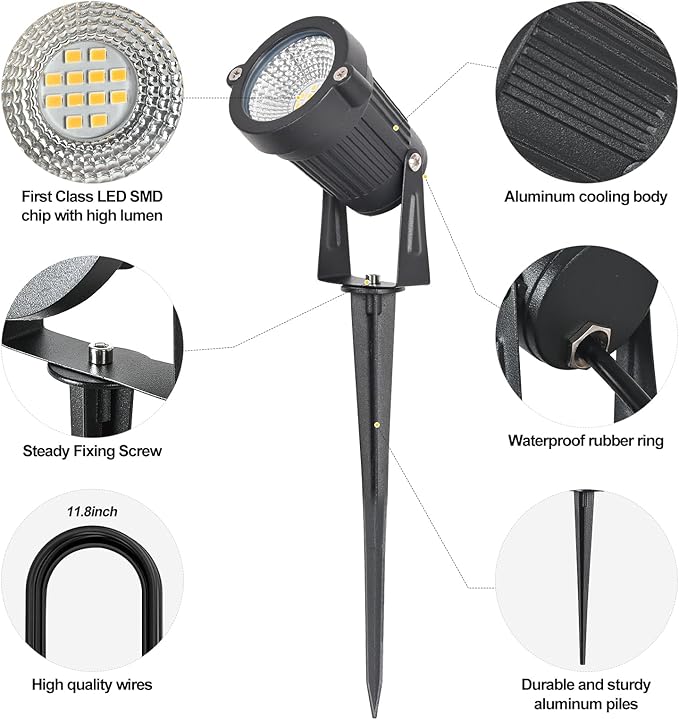 12W Low Voltage Landscape Lights LED Landscape Lighting with Connectors and Spike Stand, 12V 24V Outdoor Spotlights | Lumora