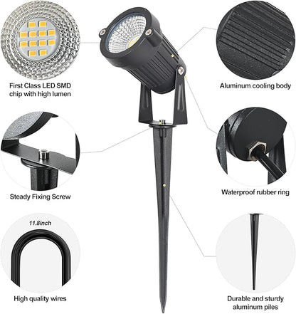 12W Low Voltage Landscape Lights LED Landscape Lighting with Connectors and Spike Stand, 12V 24V Outdoor Spotlights Yard Garden Pathway Lights, 1200LM Waterproof Warm White Light (16Pack)