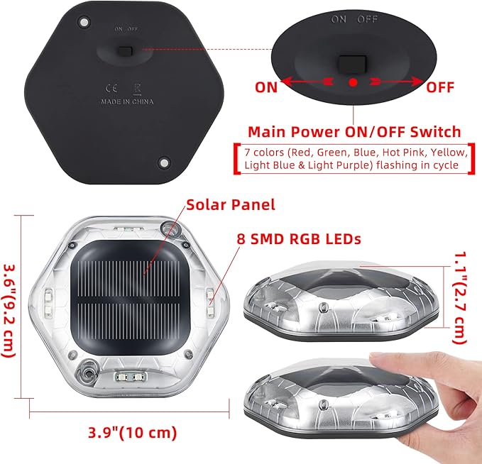 Solar Deck Lights Outdoor Waterproof Driveway Dock LED Lights, 6Pack Step Light, Auto On/Off Color Changing Light | Lumora