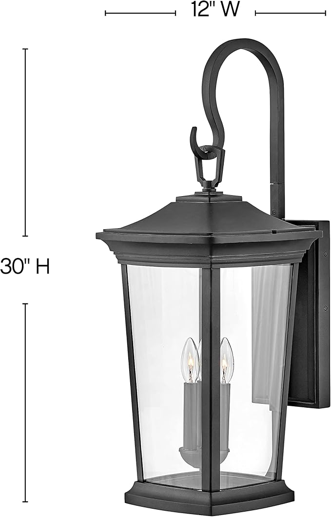 Hinkley Bromley Large Wall Mount Lantern - Aluminum, 3-Light, Clear Glass - Museum Black Finish