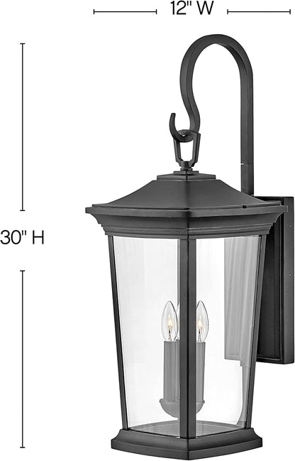 Hinkley Bromley Large Wall Mount Lantern - Aluminum, 3-Light, Clear Glass - Museum Black Finish