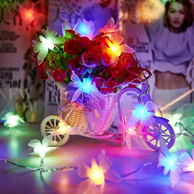 Butterfly String Lights, Waterproof 20FT 30LED Butterfly Solar Light Outdoor Solar Rope Lights Fairy Light Decorative Garden Lights for Cafe Patio Party Garden Wedding (Multicolor)