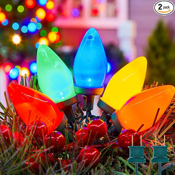 Brightown C9 LED Christmas String Lights, 2 Pack 66ft Multi-Color Outdoor Lights String with 100 Smooth Opaque | Lumora